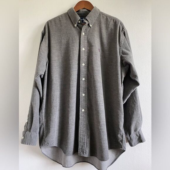 Ralph Lauren Corduroy Blake Button down Shirt Gray Size XL 90s Y2K Preppy - Picture 1 of 6